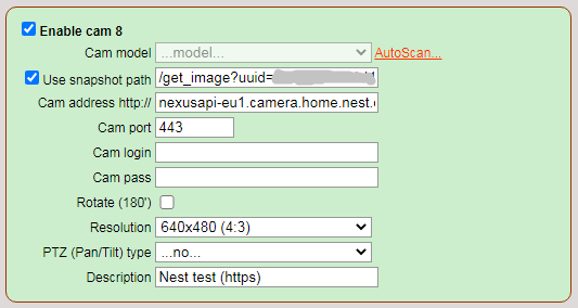 Nest cameras in the MyIPCam Options